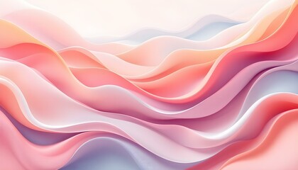 Obraz premium Ondas abstractas que fluyen en suaves colores pastel, incluidos tonos de naranja, rosa y azul claro, creando una apariencia suave y fluida