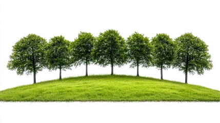 Obraz premium Lush Green Trees on a Hill with Vibrant Grass and Clear Sky