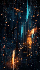 Obraz premium Abstract Glowing Network of Blue and Orange Lights, Representing Technology, Data, or Finance