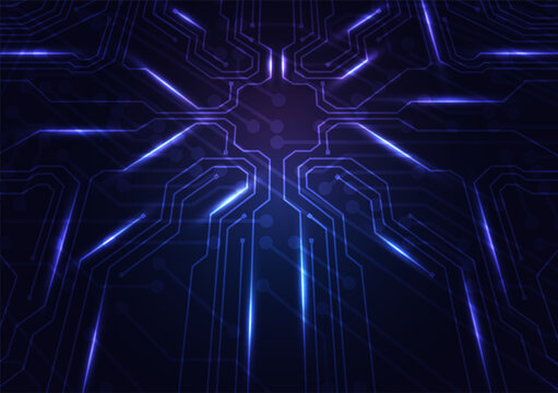 Abstract representation of a circuit board with glowing blue lines against a dark background