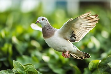 Obraz premium Majestic doves glide effortlessly above vibrant green foliage, embodying peace near a significant war memorial that honors remembrance