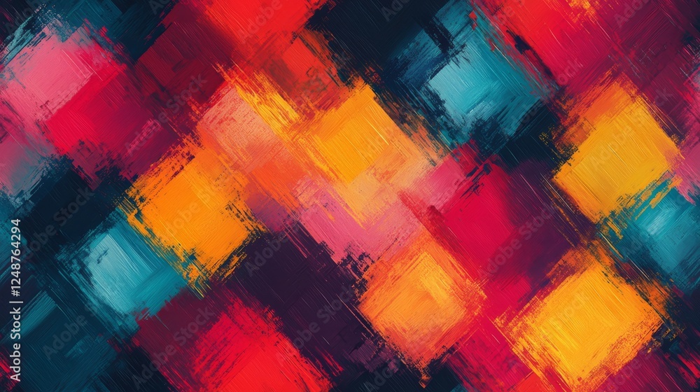 Poster abstract expressionist painting featuring overlapping blocks of vibrant colors