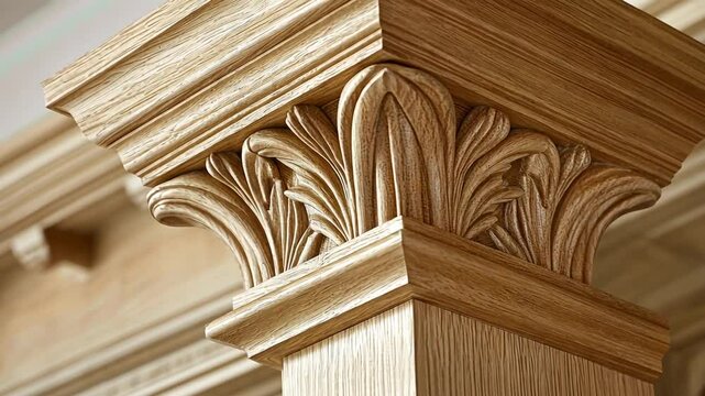 Intricate Carved Wooden Capital: Architectural Detail
