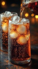 Pouring Cola Into Iced Glasses