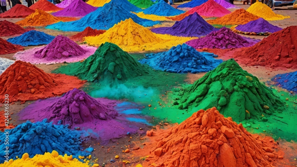 Poster vibrant mounds of colorful powder create a dynamic and festive visual display