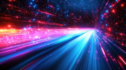 Futuristic neon light streaks converging on a dark background.
