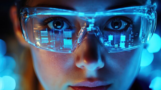 A factory worker in a high-tech cleanroom, assembling semiconductor chips