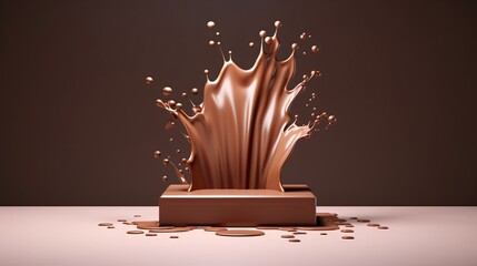 Luxurious Chocolate Splash with Elegant Podium on Mockup Background