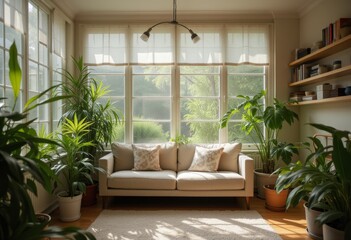 Fototapeta premium Bright and Cozy Living Room with Natural Light