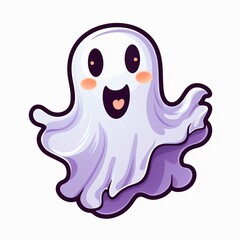 Obraz premium Colorful Cute Halloween Ghost Sticker: Adorable Ghost Illustration for Halloween Decor and Crafts
