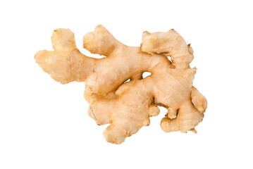 Fresh ginger on white background, herb medical concept. top view.