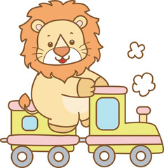 Cute Lion vector icon. Funny baby Lion animal series stock illustration. life of fluffy Lion designs.
