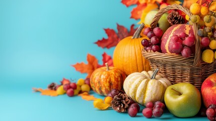 Vibrant autumn harvest arrangement of fruits.