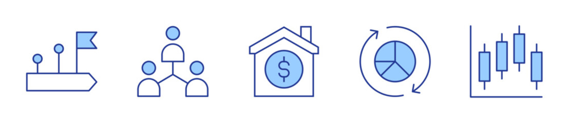 business, family, pie chart, bar chart, roadmap. Business Icon vector illustration. Line Duotone style. Editable stroke