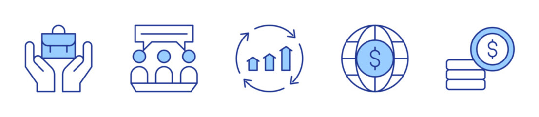 coin, job, business meeting, continuous improvement, economy. Icon vector illustration. Line Duotone style. Editable stroke