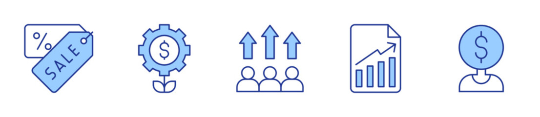 coupon, growth, performance, business report, lead. Business Icon vector illustration. Line Duotone style. Editable stroke