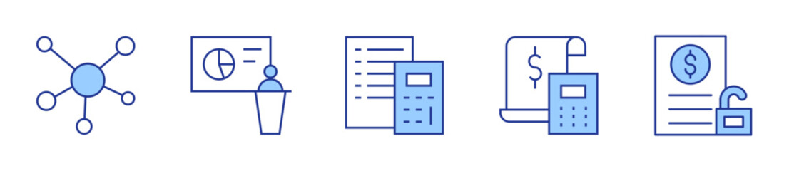 connections, business, calculator, taxes, unsecured loan. Icon vector illustration. Line Duotone style. Editable stroke