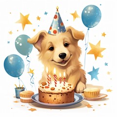 Adorable Dog Clipart for Birthday Celebrations, Isolated on White Background