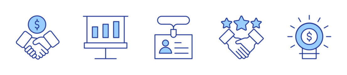 deal, graphic, id card, handshake, lightbulb. Business Icon vector illustration. Line Duotone style. Editable stroke