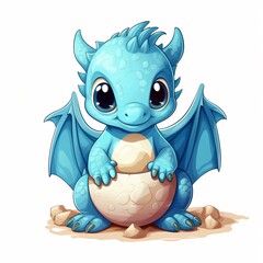 Adorable Hatching Baby Dragon Clipart on White Background for Fantasy Illustrations