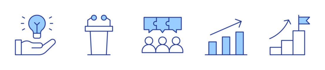 discussion, growth, goal, hand, lectern. Business Icon vector illustration. Line Duotone style. Editable stroke