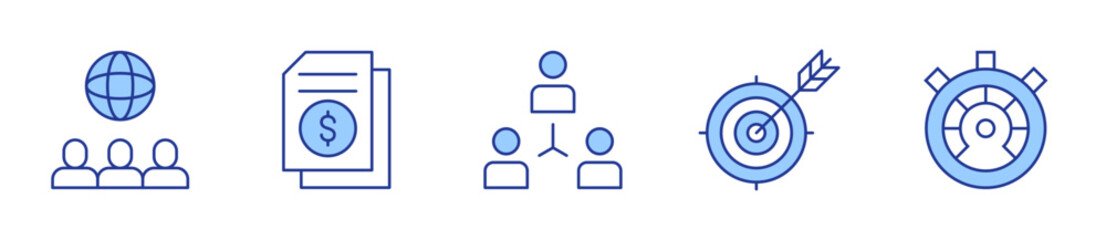 global, file, coordination, growth, performance. Business Icon vector illustration. Line Duotone style. Editable stroke