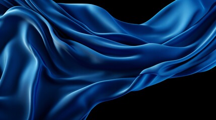 Elegant Dark Blue Fabric Texture Fluttering in Wind on White Background
