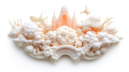 Dreamy Abstract Landscape with White Clouds and Soft Peach Accents on Isolated Background. Generative AI