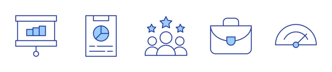 statistics, report, rating, briefcase, benchmarking. Icon vector illustration. Line Duotone style. Editable stroke
