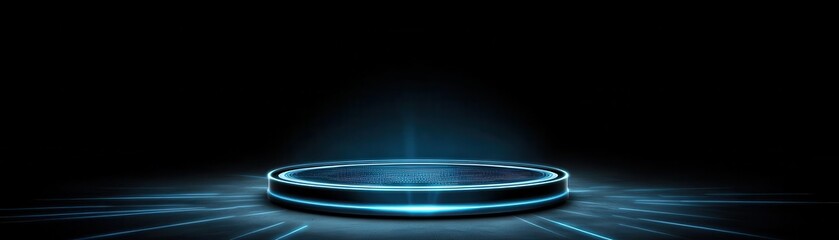 A futuristic glowing platform with radiant light effects, suitable for sci-fi or technology-themed projects. podium concept of digital tech blue light background.