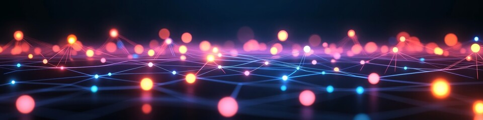 Obraz premium Glowing network lines and connections on a dark background, abstract symmetrical tech design