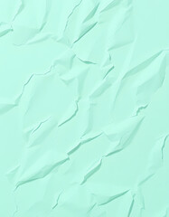 Fototapeta premium Mint crumpled paper texture, green background, wallpaper, flat design. with white shades