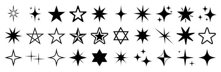 Vector star icons - decorative shapes isolated on white.