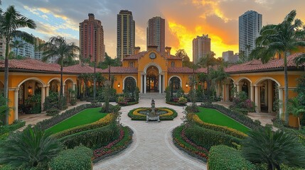 Fototapeta premium Majestic Mediterranean Mansion at Sunset