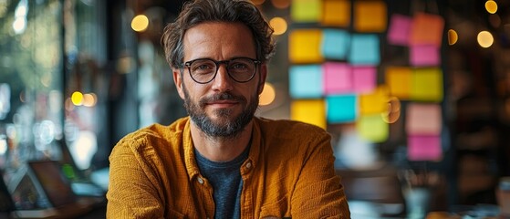 Fototapeta premium Focused Creative Marketing Executive at Vibrant Workspace Laptop Desk