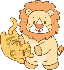 Cute Lion vector icon. Funny baby Lion animal series stock illustration. life of fluffy Lion designs.