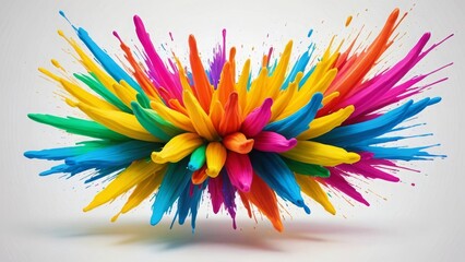 Obraz premium Bursting colorful paint splashes create a dynamic abstract design on a white background