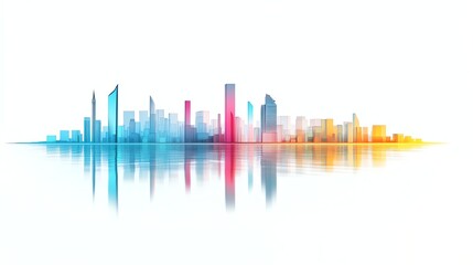 a futuristic beach cityscape, advanced architecture along the shore, neon reflections, scifi inspired, isolated on white background