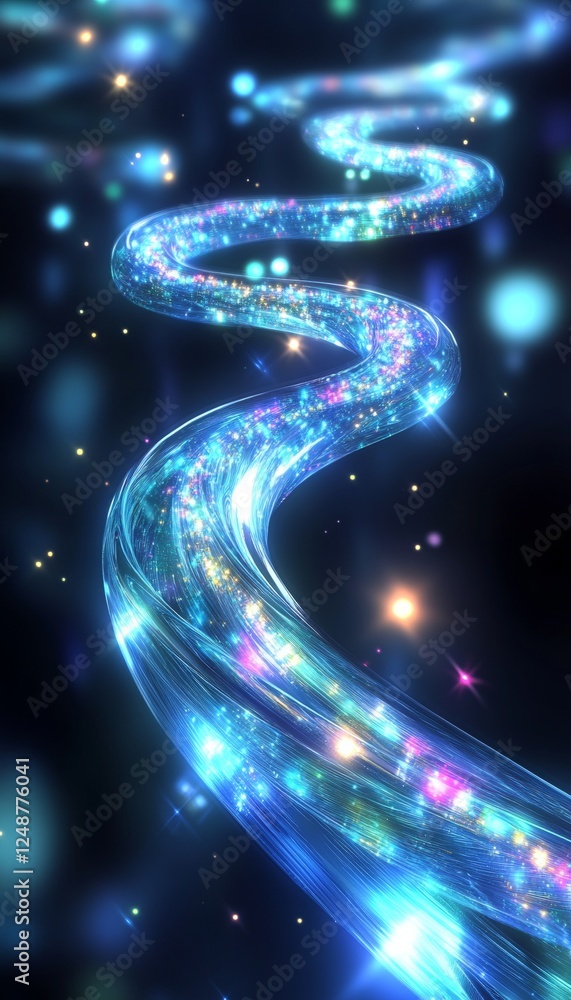 Poster luminous flow of aqua and chartreuse. abstract digital art with particle effects, vector