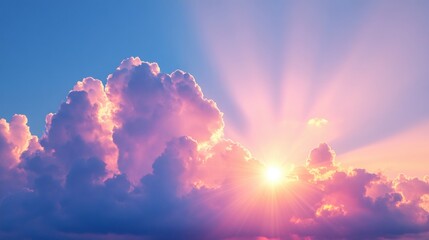 Beautiful Sunrise with Colorful Clouds and Rays of Light in Sky