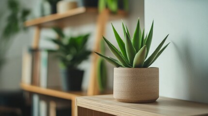 Trendy indoor plants, monstera, cactus, modern geometric planters, minimalist shelf, greenery, home decor, interior, botanical, natural, stylish, design, background, banner, wallpaper, advertising.