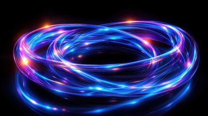 Glowing neon rings, abstract light art.