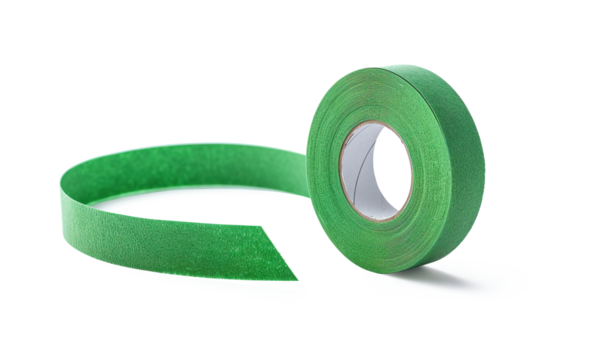  Green adhesive paper tape in pieceses on a transparent background