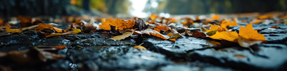 Autumn Leaves on Wet Cobblestones