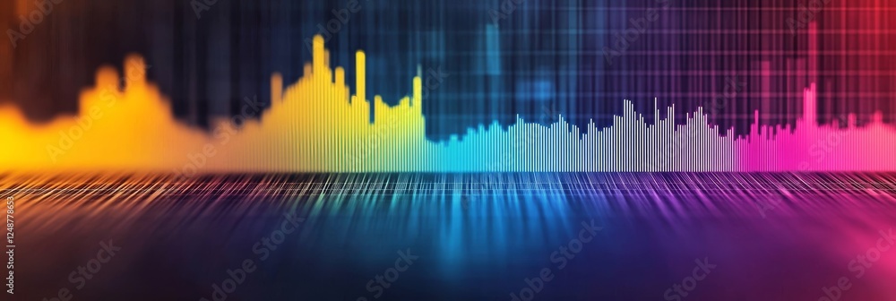 Poster colorful abstract financial graph with vertical bars and line charts on a dark background