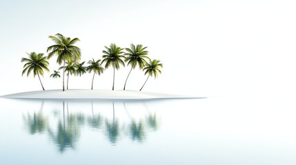 Fototapeta premium a tropical beach landscape, crystal clear water, fine white sand, coconut trees, photorealistic, isolated on white background