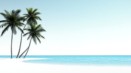 Obraz premium a tropical island beach, dense palm trees, hidden paradise, tranquil blue lagoon, cinematic depth, isolated on white background