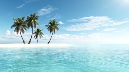 a tropical island beach, dense palm trees, hidden paradise, tranquil blue lagoon, cinematic depth, isolated on white background