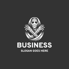 Fototapeta premium The mummy logo design vector illustration in black and white style on a black background