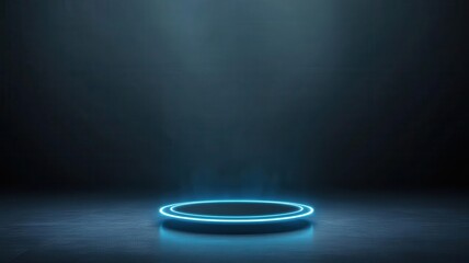 Futuristic glowing blue circle placeholder on a dark background, ideal for sci-fi and technology themes. podium concept of digital tech blue light background.